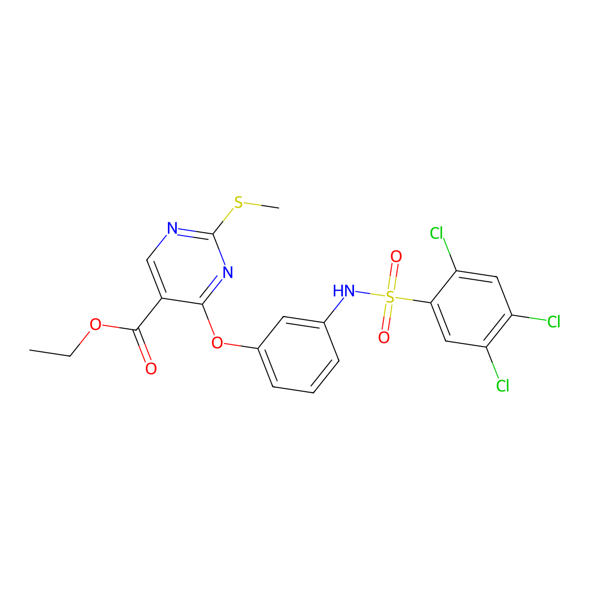 Ethyl 2-(methylsulfanyl)-4-(3-{[(2,4,5-trichlorophenyl)sulfonyl]amino}phenoxy)-5-pyrimidinecarboxylate molecular structure, CAS 478065-46-2
