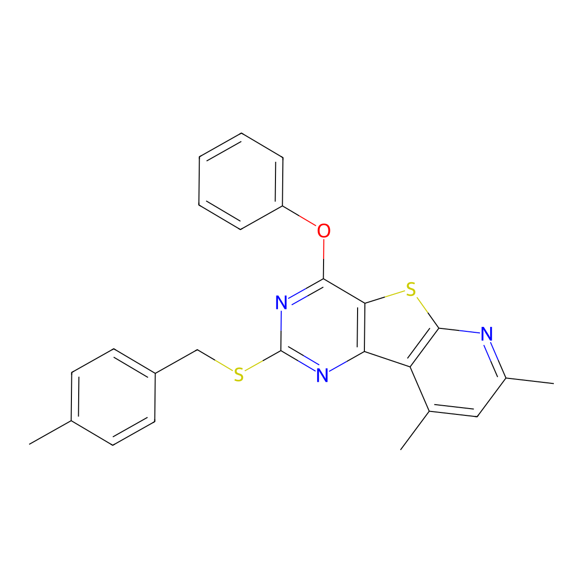 7,9-Dimethyl-2-[(4-methylbenzyl)sulfanyl]-4-phenoxypyrido[3',2':4,5]thieno[3,2-d]pyrimidine molecular structure, CAS 478065-69-9