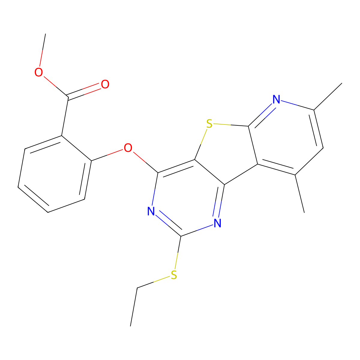 Methyl 2-{[2-(ethylsulfanyl)-7,9-dimethylpyrido[3',2':4,5]thieno[3,2-d]pyrimidin-4-yl]oxy}benzenecarboxylate molecular structure, CAS 478065-72-4