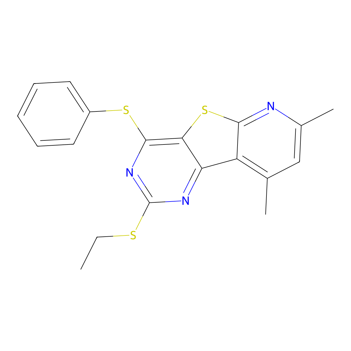 2-(Ethylsulfanyl)-7,9-dimethyl-4-(phenylsulfanyl)pyrido[3',2':4,5]thieno[3,2-d]pyrimidine molecular structure, CAS 478065-74-6
