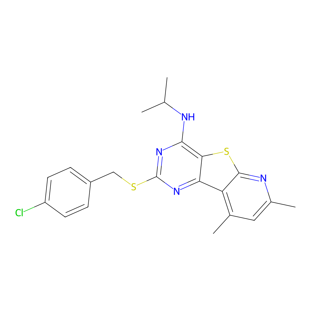 N-{2-[(4-chlorobenzyl)sulfanyl]-7,9-dimethylpyrido[3',2':4,5]thieno[3,2-d]pyrimidin-4-yl}-N-isopropylamine molecular structure, CAS 478065-75-7