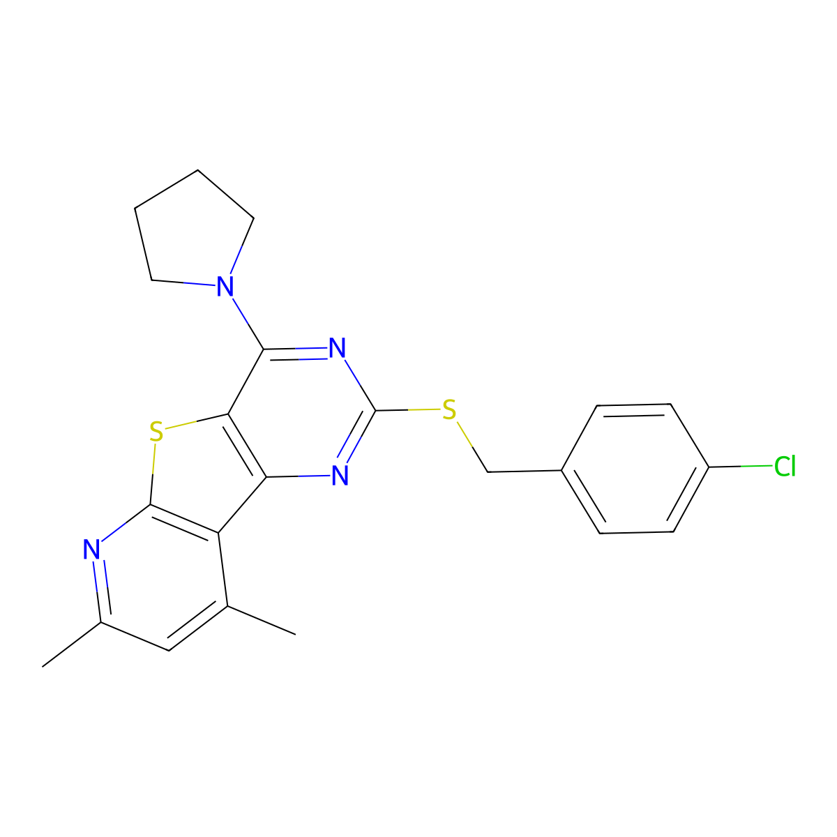 4-Chlorobenzyl 7,9-dimethyl-4-(1-pyrrolidinyl)pyrido[3',2':4,5]thieno[3,2-d]pyrimidin-2-yl sulfide molecular structure, CAS 478065-76-8