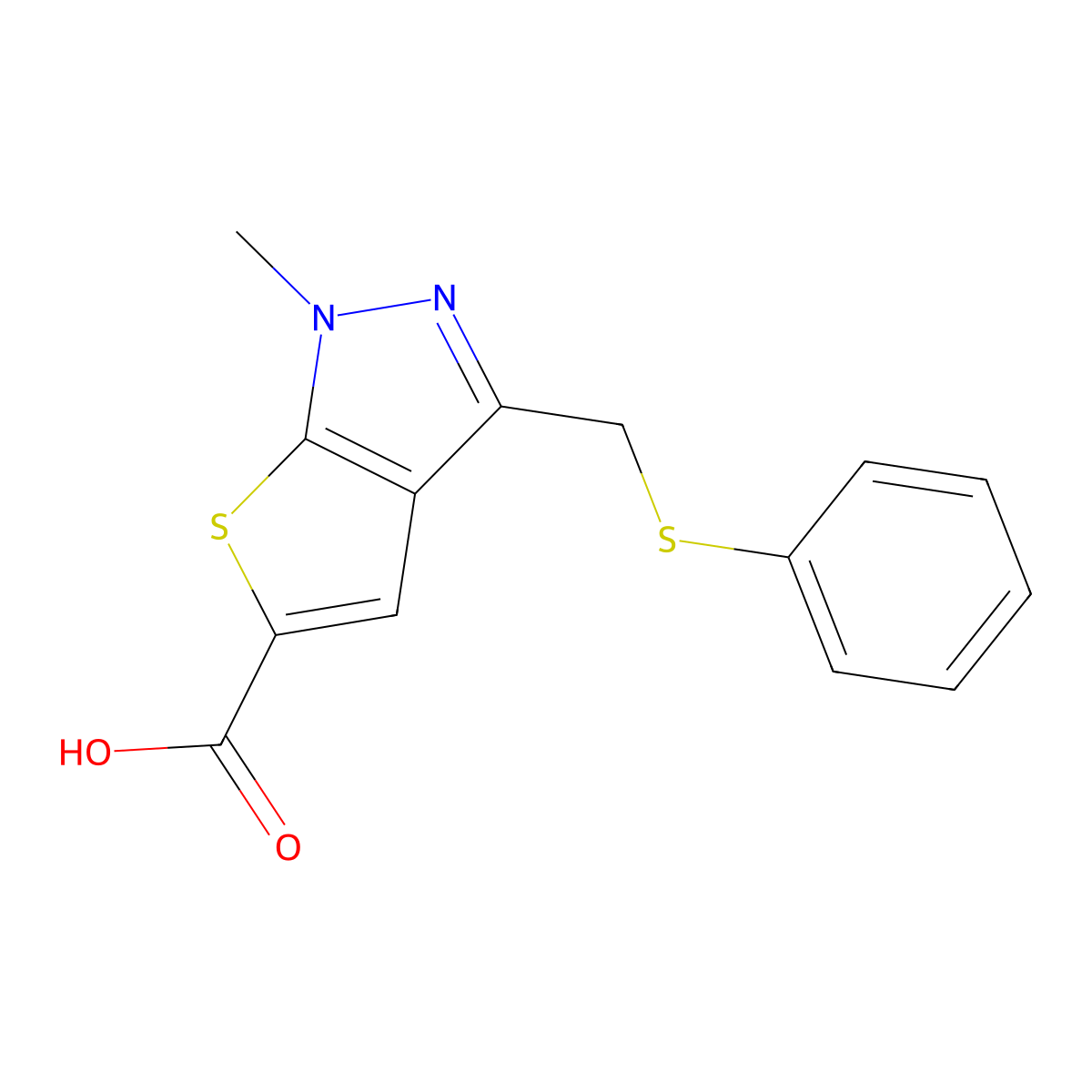 1-methyl-3-[(phenylsulfanyl)methyl]-1H-thieno[2,3-c]pyrazole-5-carboxylic acid molecular structure, CAS 478066-83-0
