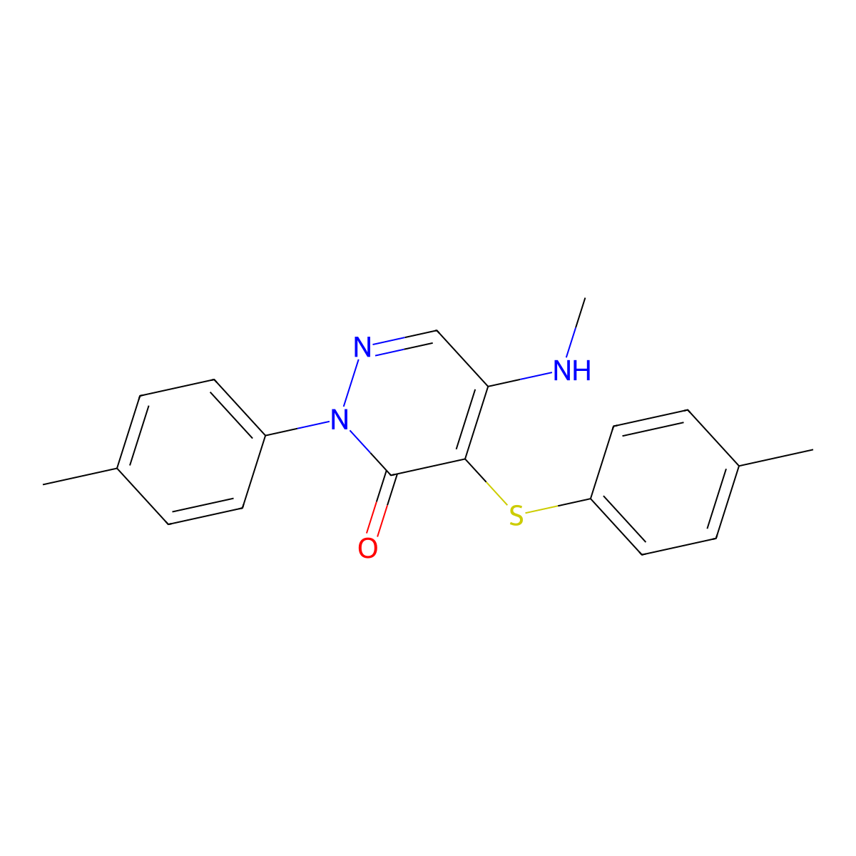 5-(methylamino)-2-(4-methylphenyl)-4-[(4-methylphenyl)sulfanyl]-3(2H)-pyridazinone molecular structure, CAS 478066-90-9