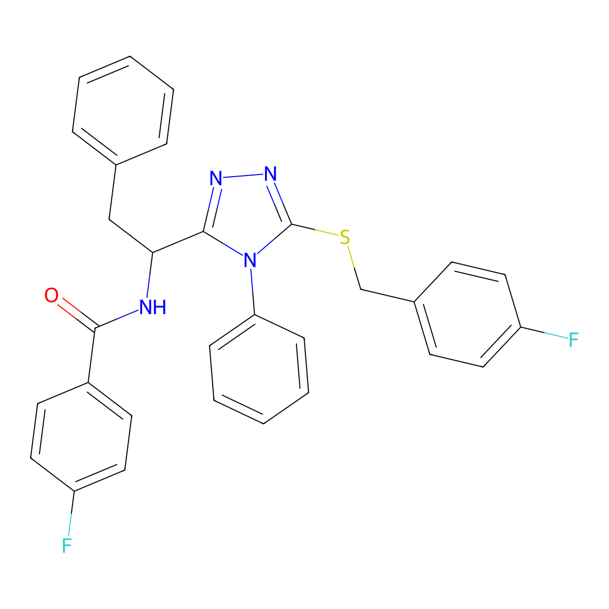 4-fluoro-N-(1-{5-[(4-fluorobenzyl)sulfanyl]-4-phenyl-4H-1,2,4-triazol-3-yl}-2-phenylethyl)benzenecarboxamide molecular structure, CAS 478066-91-0