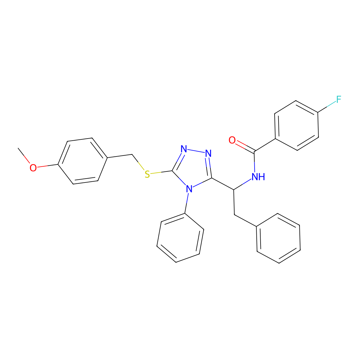 4-fluoro-N-(1-{5-[(4-methoxybenzyl)sulfanyl]-4-phenyl-4H-1,2,4-triazol-3-yl}-2-phenylethyl)benzenecarboxamide molecular structure, CAS 478066-92-1