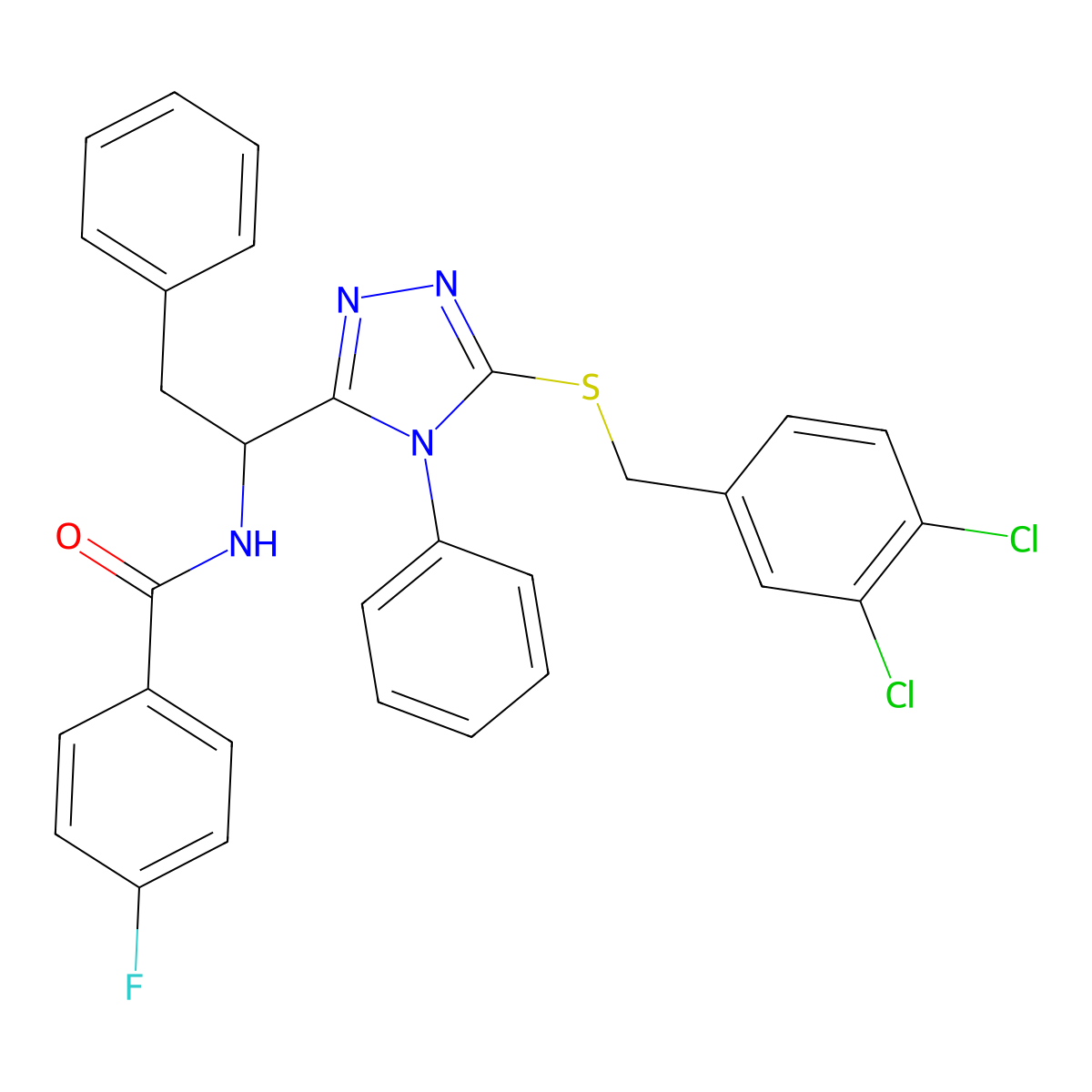 N-(1-{5-[(3,4-dichlorobenzyl)sulfanyl]-4-phenyl-4H-1,2,4-triazol-3-yl}-2-phenylethyl)-4-fluorobenzenecarboxamide molecular structure, CAS 478066-94-3