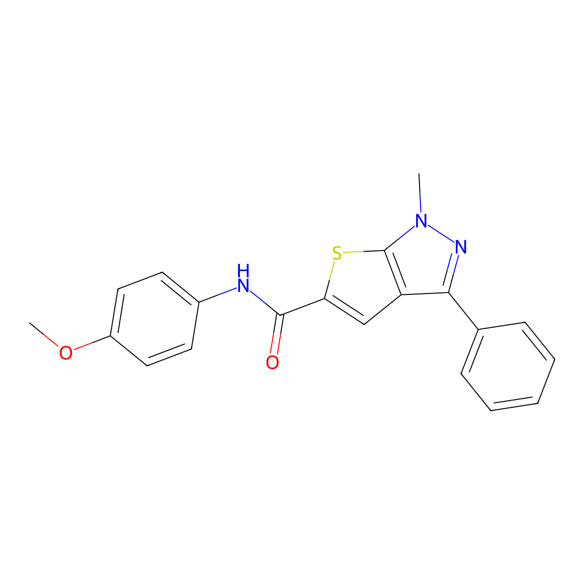 N-(4-methoxyphenyl)-1-methyl-3-phenyl-1H-thieno[2,3-c]pyrazole-5-carboxamide molecular structure, CAS 478066-95-4