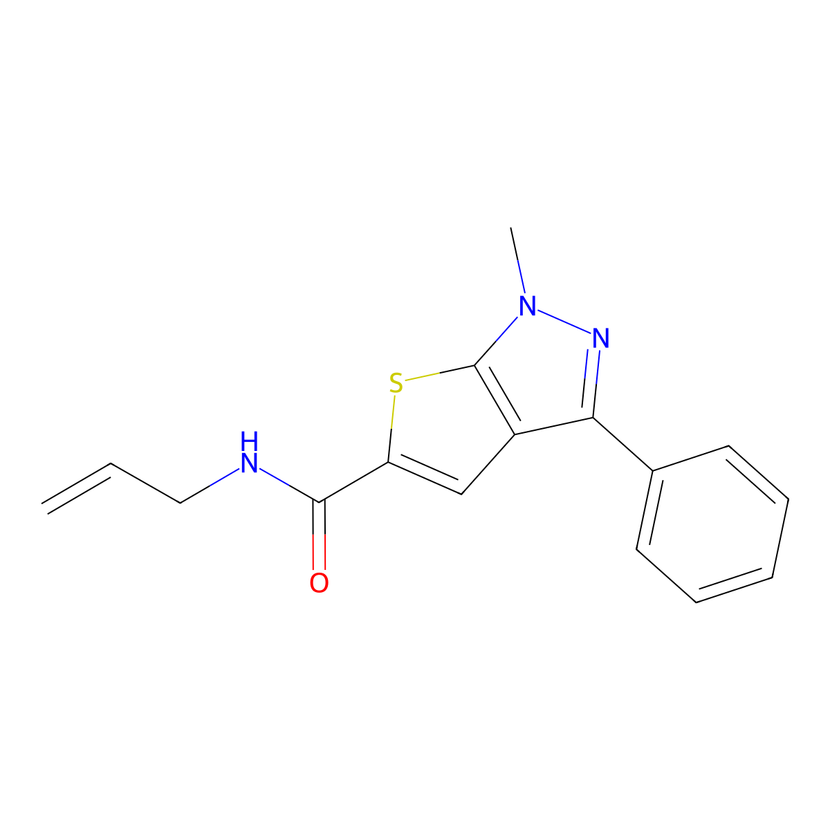 N-allyl-1-methyl-3-phenyl-1H-thieno[2,3-c]pyrazole-5-carboxamide molecular structure, CAS 478066-96-5