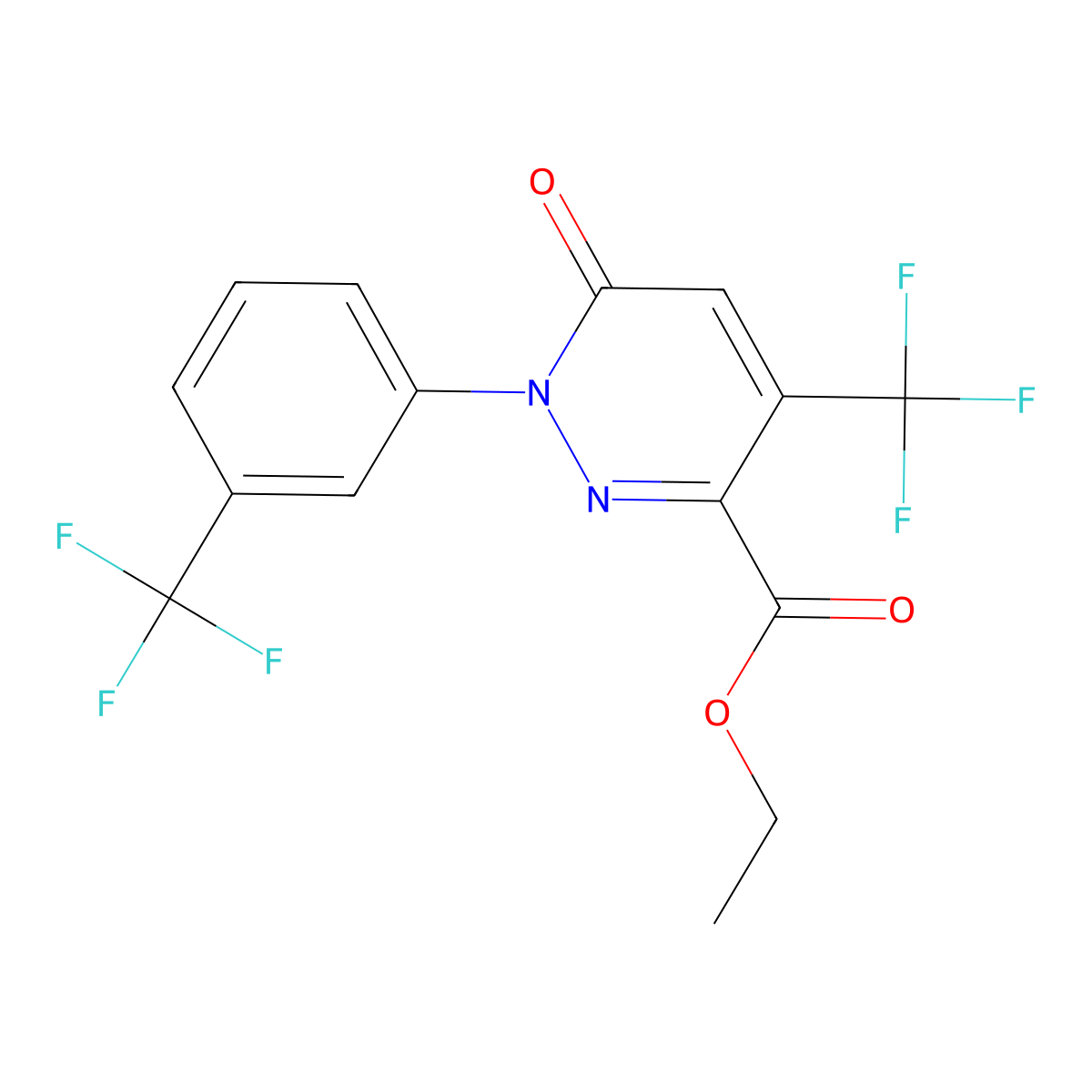Ethyl 6-oxo-4-(trifluoromethyl)-1-[3-(trifluoromethyl)phenyl]-1,6-dihydro-3-pyridazinecarboxylate molecular structure, CAS 478067-01-5