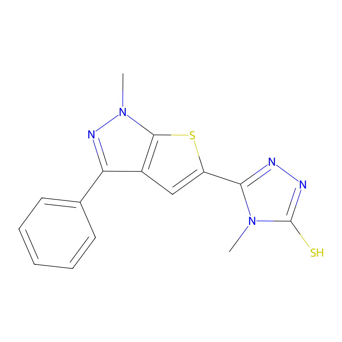4-methyl-5-(1-methyl-3-phenyl-1H-thieno[2,3-c]pyrazol-5-yl)-4H-1,2,4-triazole-3-thiol molecular structure, CAS 478067-04-8