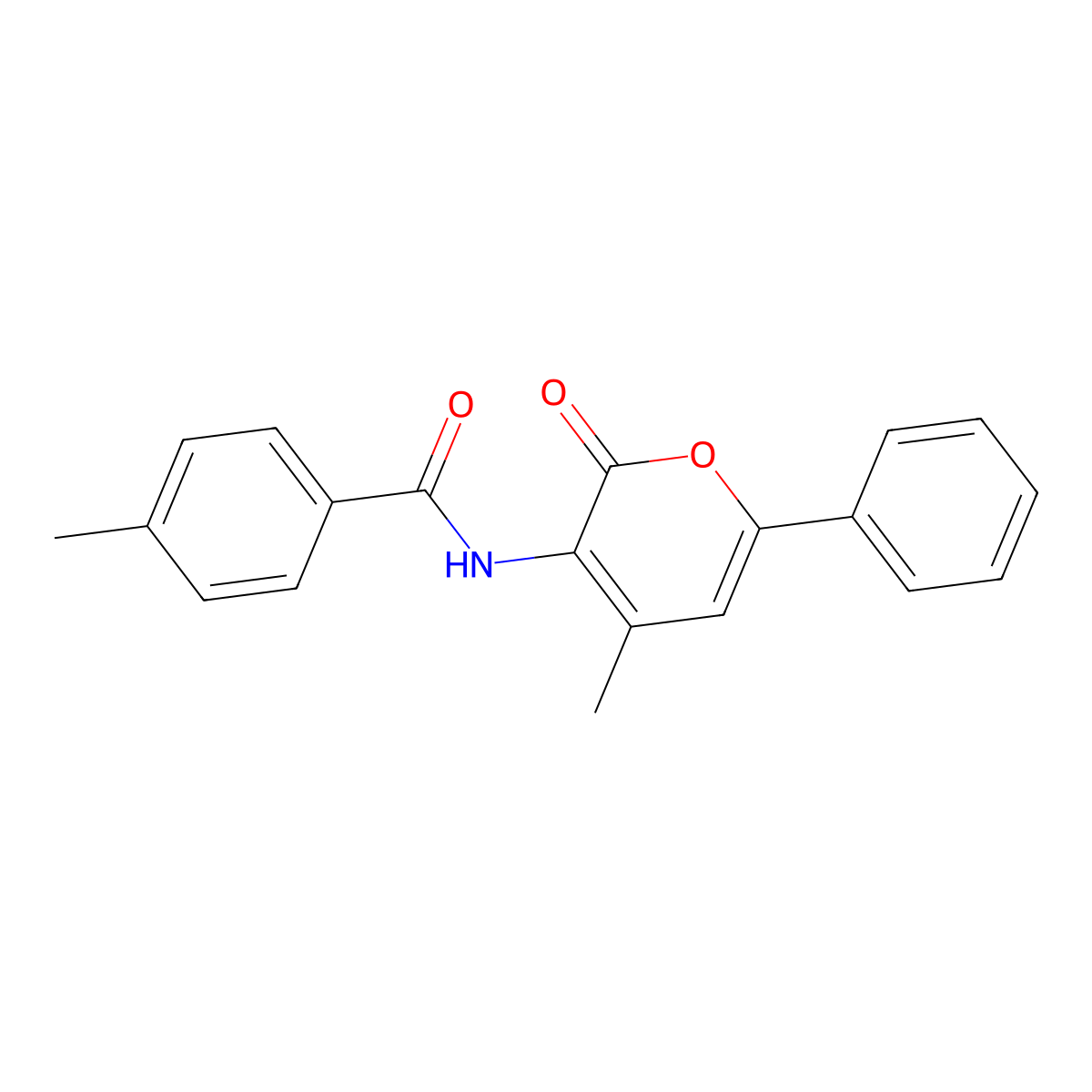 4-methyl-N-(4-methyl-2-oxo-6-phenyl-2H-pyran-3-yl)benzenecarboxamide molecular structure, CAS 478067-13-9