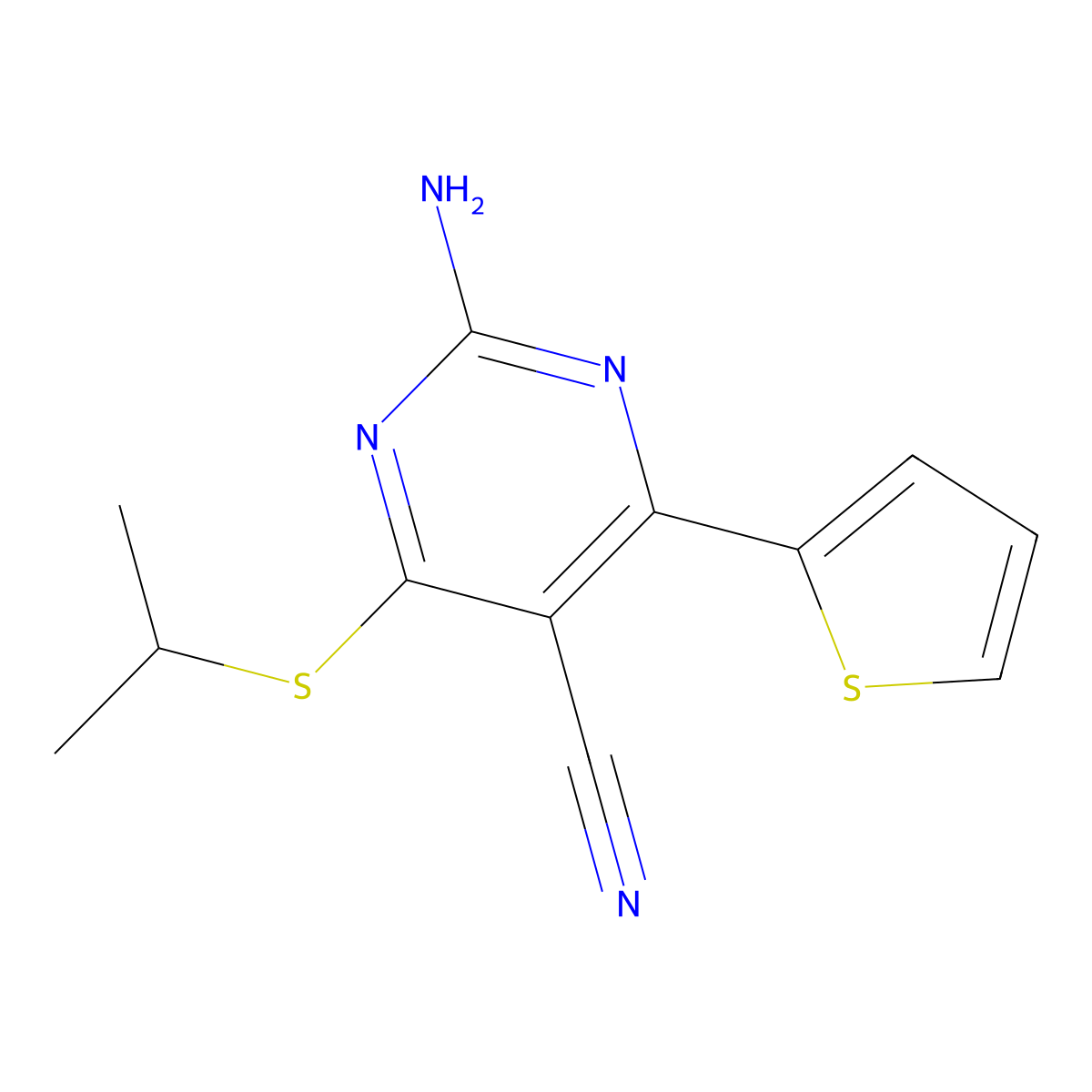2-Amino-4-(isopropylsulfanyl)-6-(2-thienyl)-5-pyrimidinecarbonitrile molecular structure, CAS 478067-17-3