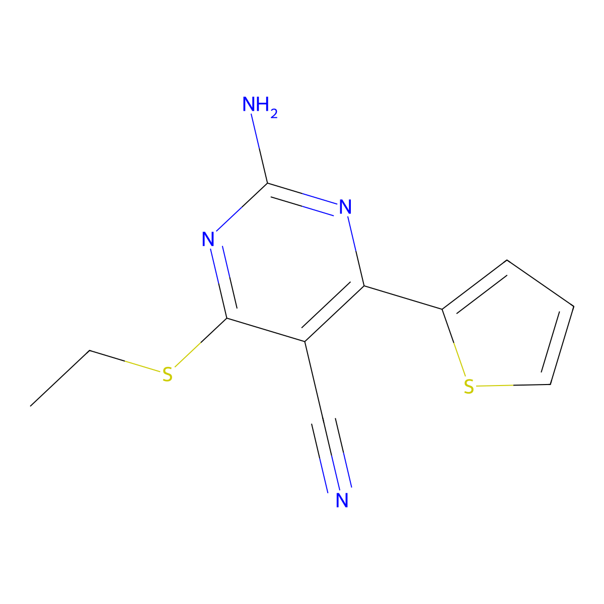 2-Amino-4-(ethylsulfanyl)-6-(2-thienyl)-5-pyrimidinecarbonitrile molecular structure, CAS 478067-18-4