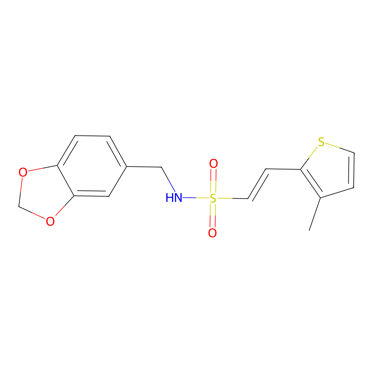 (E)-N-(1,3-benzodioxol-5-ylmethyl)-2-(3-methylthiophen-2-yl)ethenesulfonamide molecular structure, CAS 478067-33-3