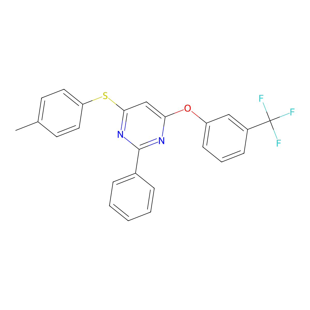 4-(4-Methylphenyl)sulfanyl-2-phenyl-6-[3-(trifluoromethyl)phenoxy]pyrimidine molecular structure, CAS 478067-34-4