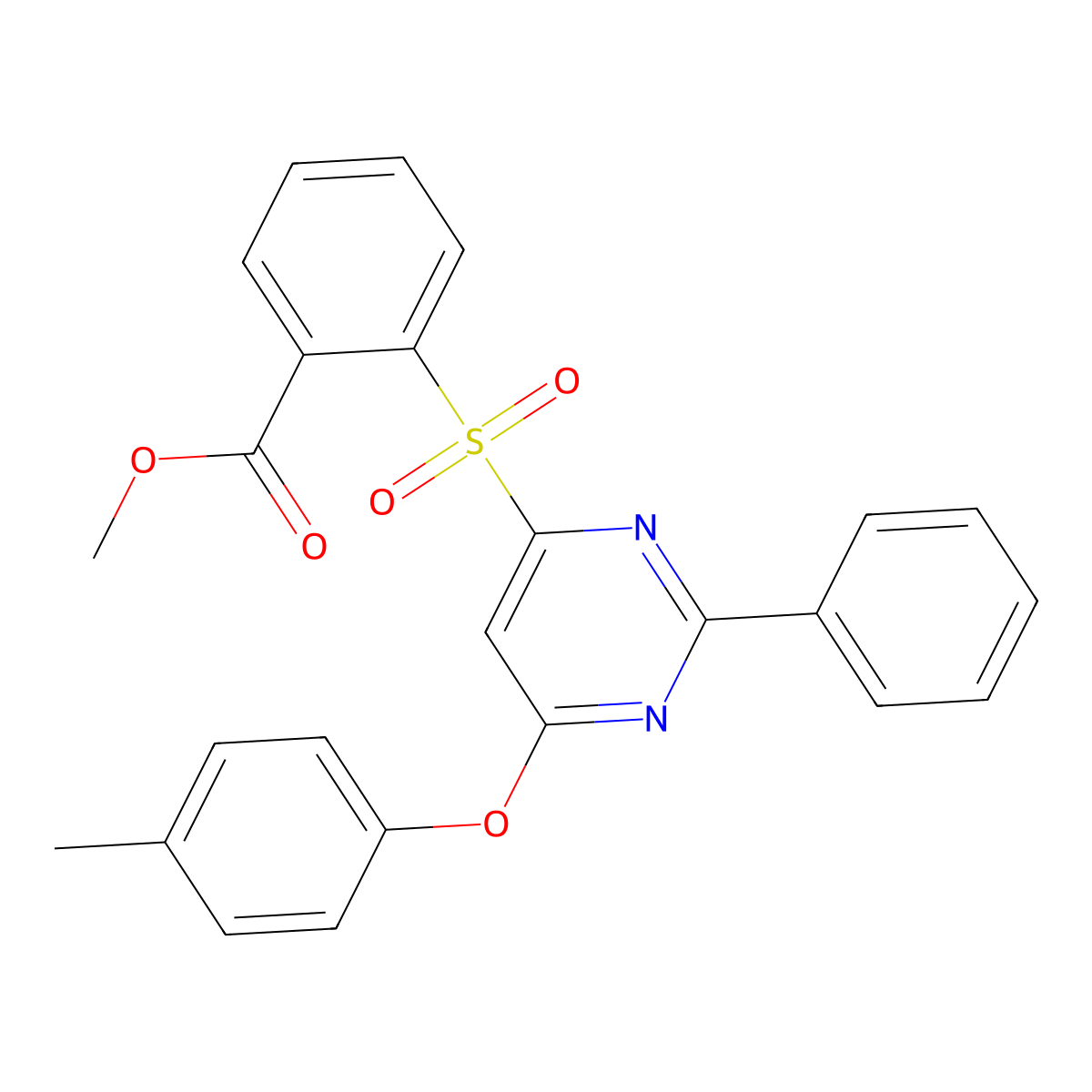 Methyl 2-{[6-(4-methylphenoxy)-2-phenyl-4-pyrimidinyl]sulfonyl}benzenecarboxylate molecular structure, CAS 478067-37-7