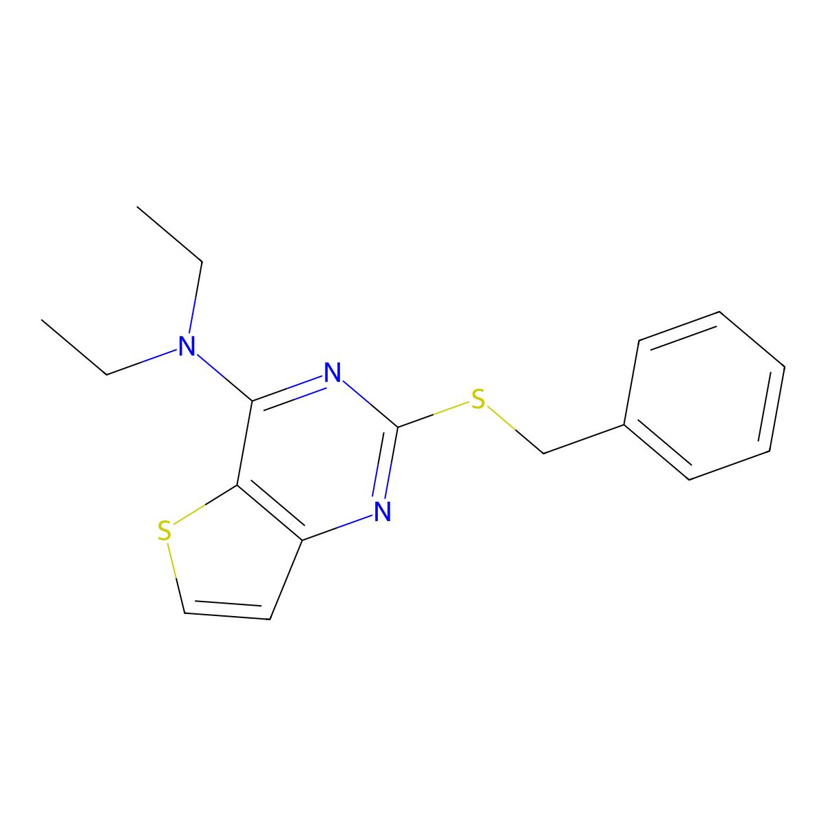 N-[2-(benzylsulfanyl)thieno[3,2-d]pyrimidin-4-yl]-N,N-diethylamine molecular structure, CAS 478067-41-3