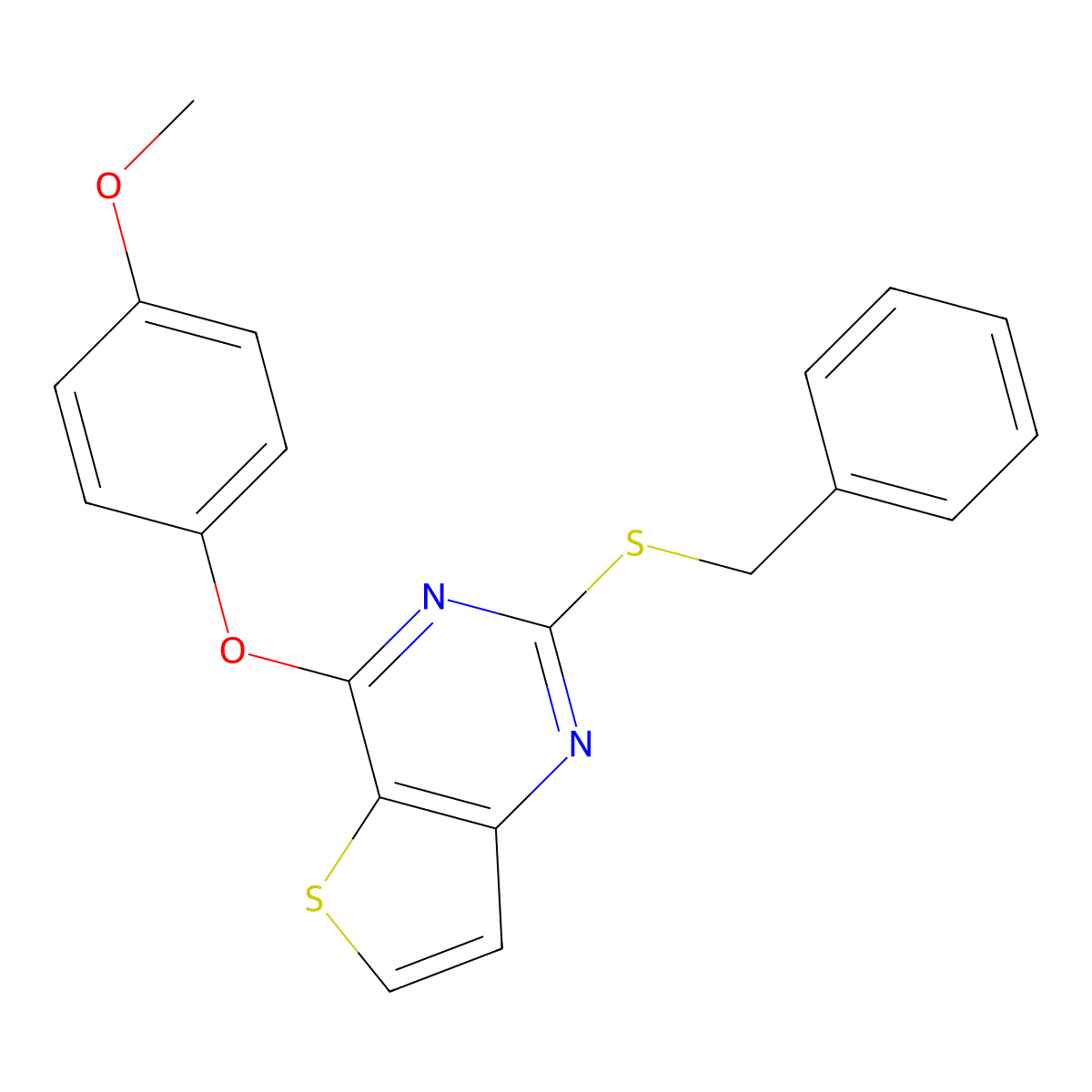 2-(Benzylsulfanyl)-4-(4-methoxyphenoxy)thieno[3,2-d]pyrimidine molecular structure, CAS 478067-47-9