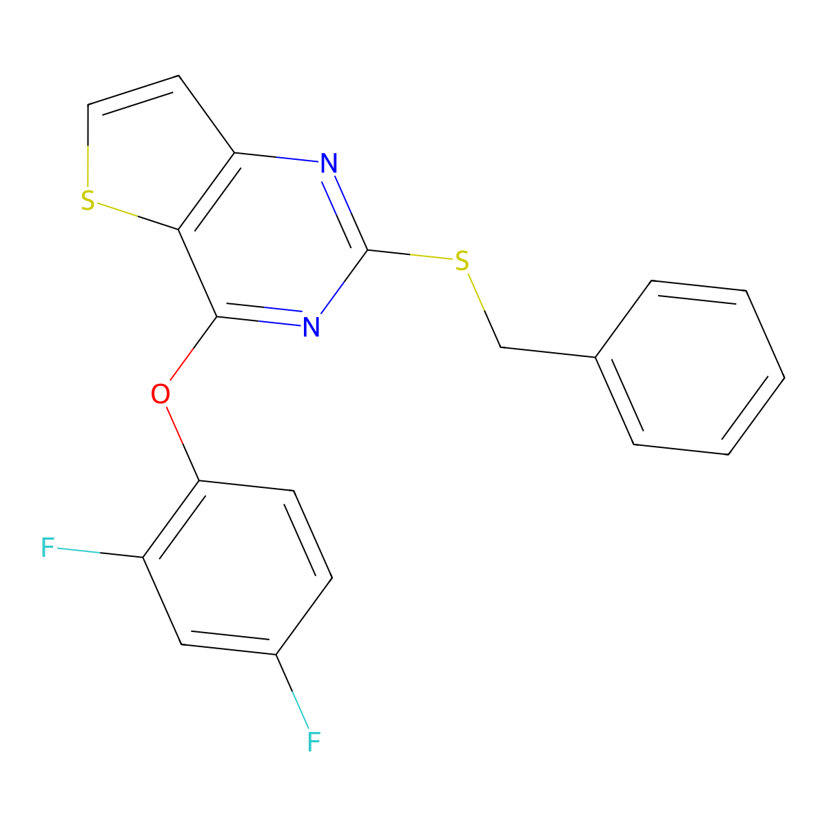 2-(Benzylsulfanyl)-4-(2,4-difluorophenoxy)thieno[3,2-d]pyrimidine molecular structure, CAS 478067-48-0
