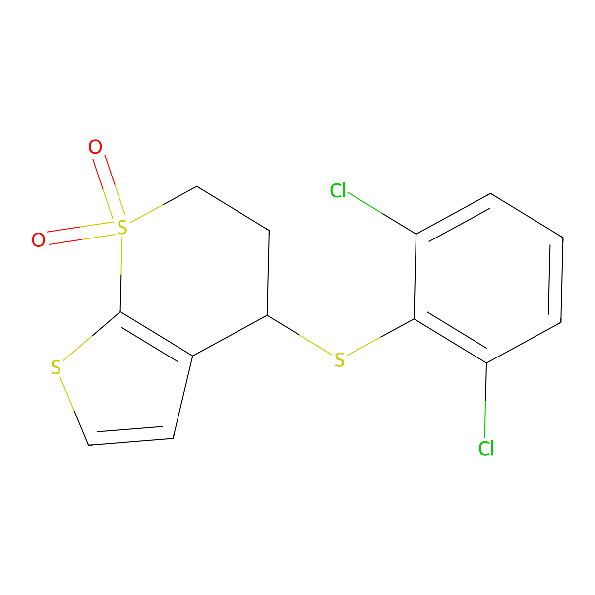 4-(2,6-dichlorophenyl)sulfanyl-5,6-dihydro-4H-thieno[2,3-b]thiopyran 7,7-dioxide molecular structure, CAS 478067-52-6