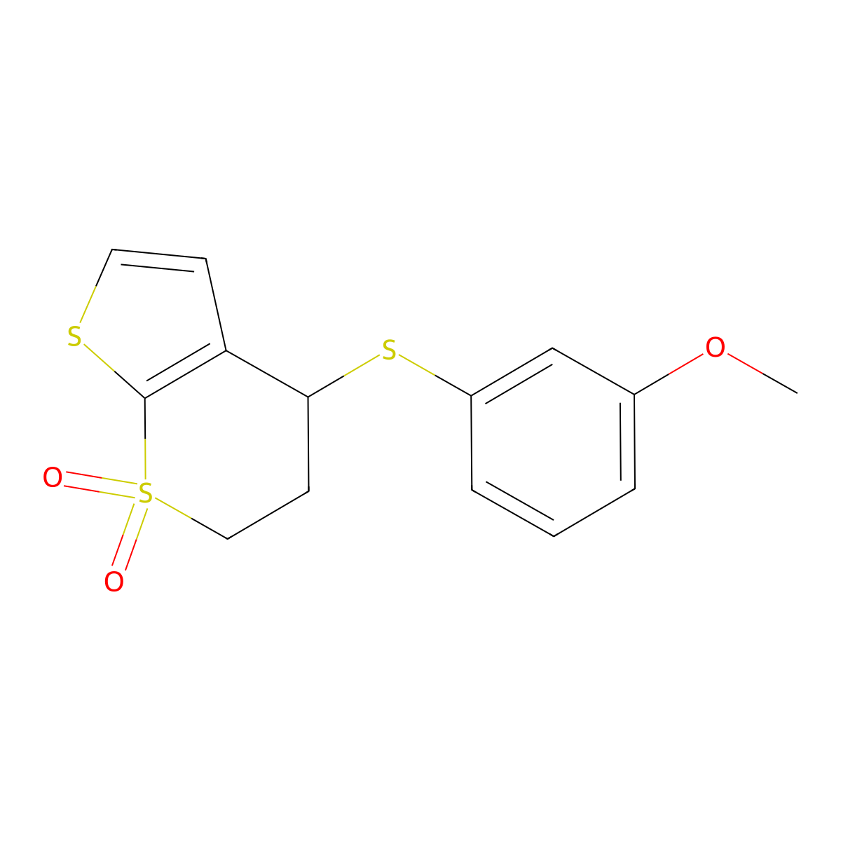 4-(3-methoxyphenyl)sulfanyl-5,6-dihydro-4H-thieno[2,3-b]thiopyran 7,7-dioxide molecular structure, CAS 478067-53-7