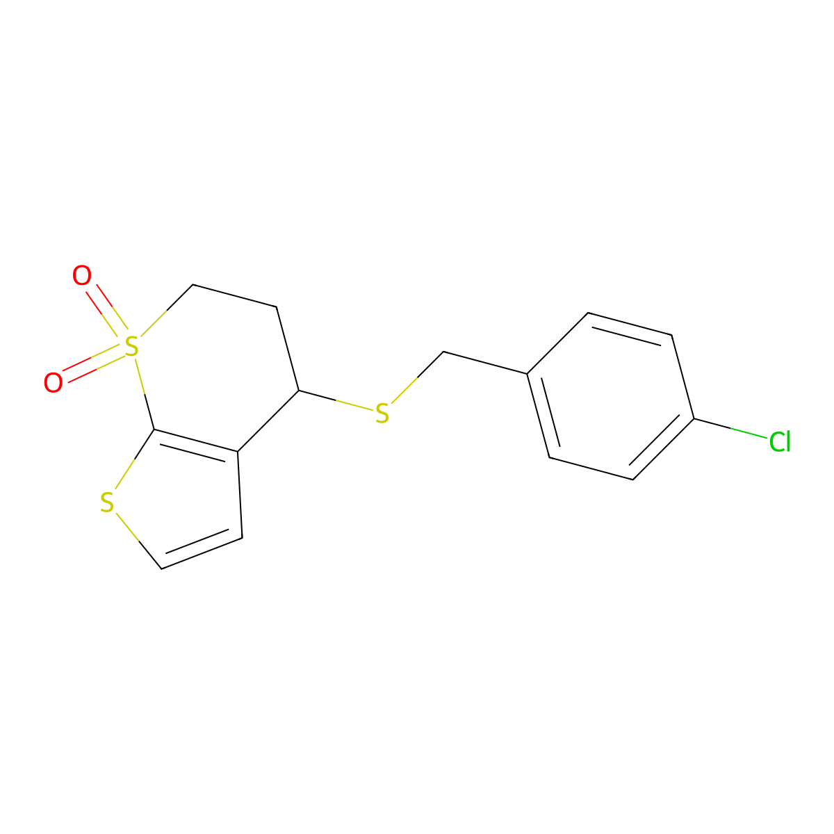 4-[(4-chlorophenyl)methylsulfanyl]-5,6-dihydro-4H-thieno[2,3-b]thiopyran 7,7-dioxide molecular structure, CAS 478067-54-8