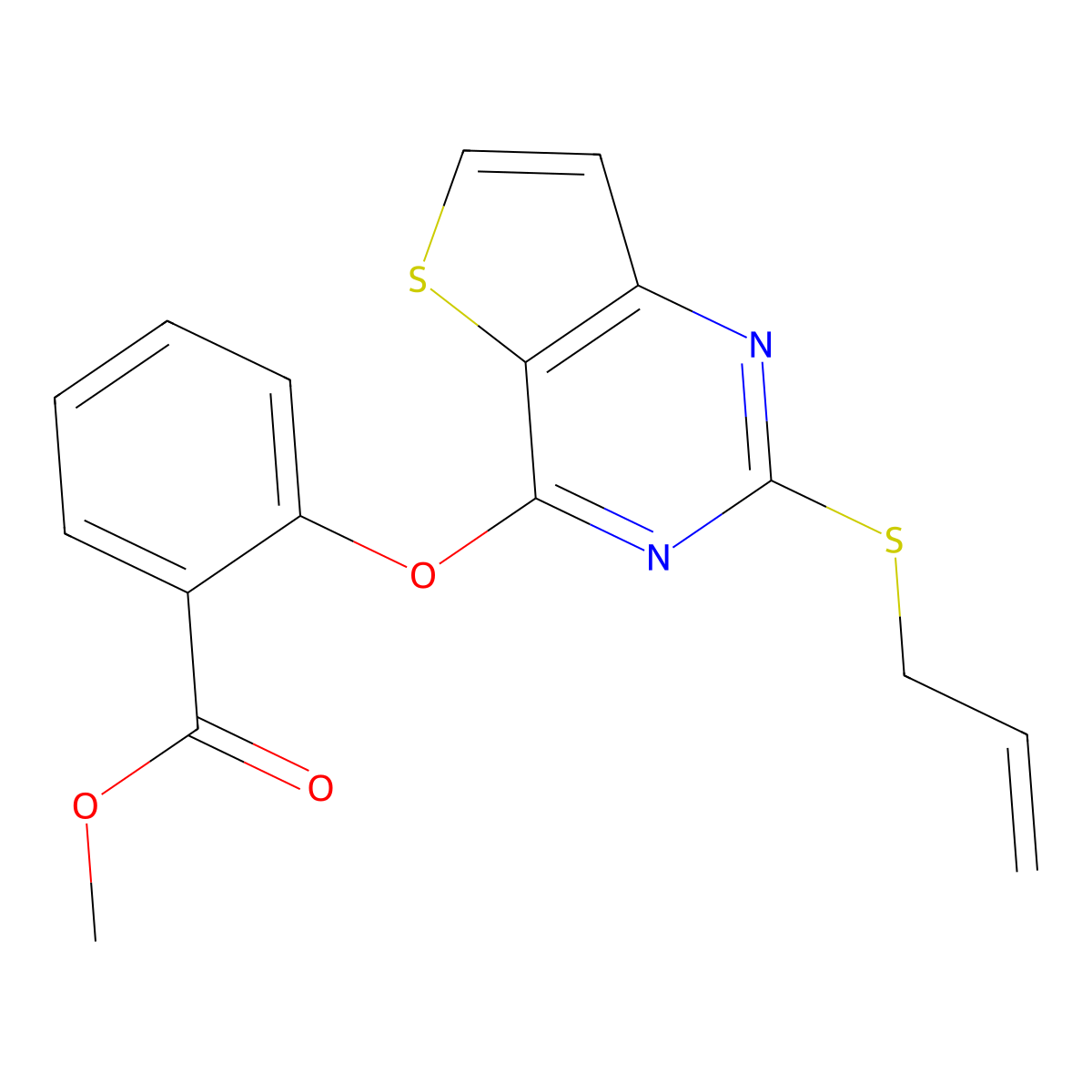 Methyl 2-{[2-(allylsulfanyl)thieno[3,2-d]pyrimidin-4-yl]oxy}benzenecarboxylate molecular structure, CAS 478067-69-5