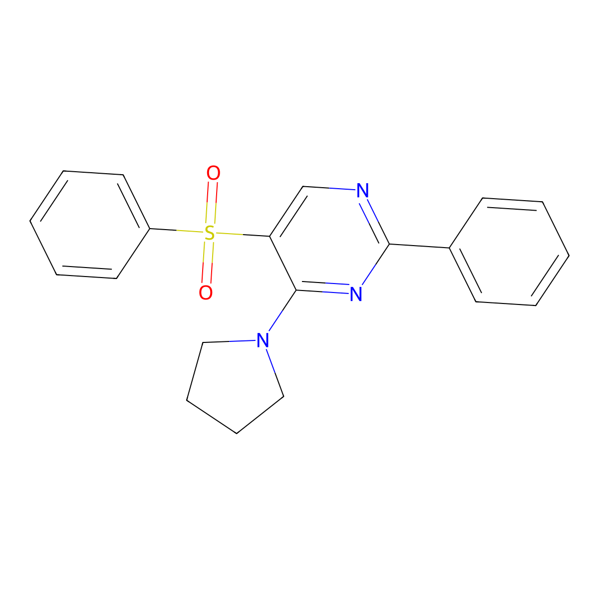 2-Phenyl-5-(phenylsulfonyl)-4-(1-pyrrolidinyl)pyrimidine molecular structure, CAS 478067-73-1