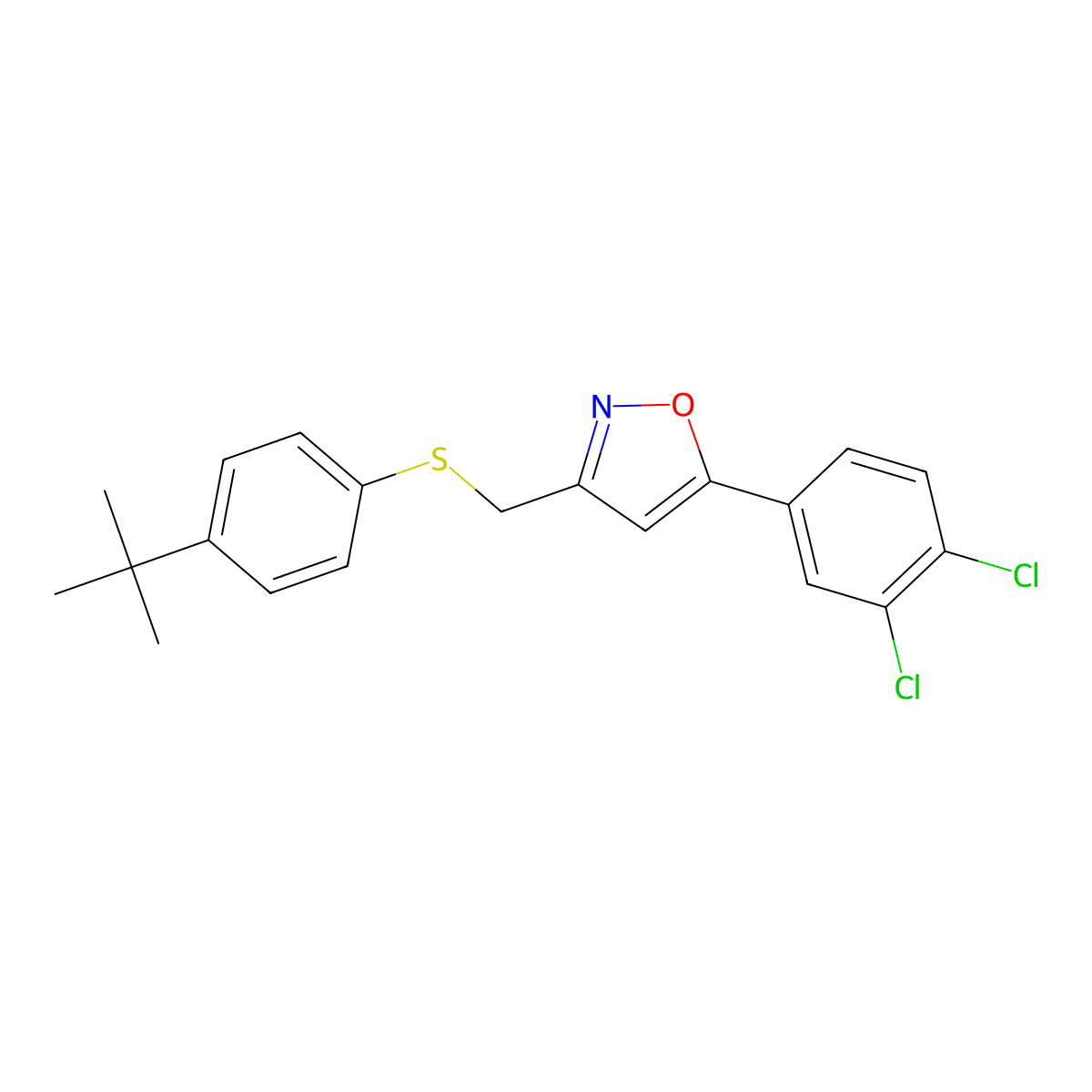 4-(Tert-butyl)phenyl [5-(3,4-dichlorophenyl)-3-isoxazolyl]methyl sulfide molecular structure, CAS 478067-77-5