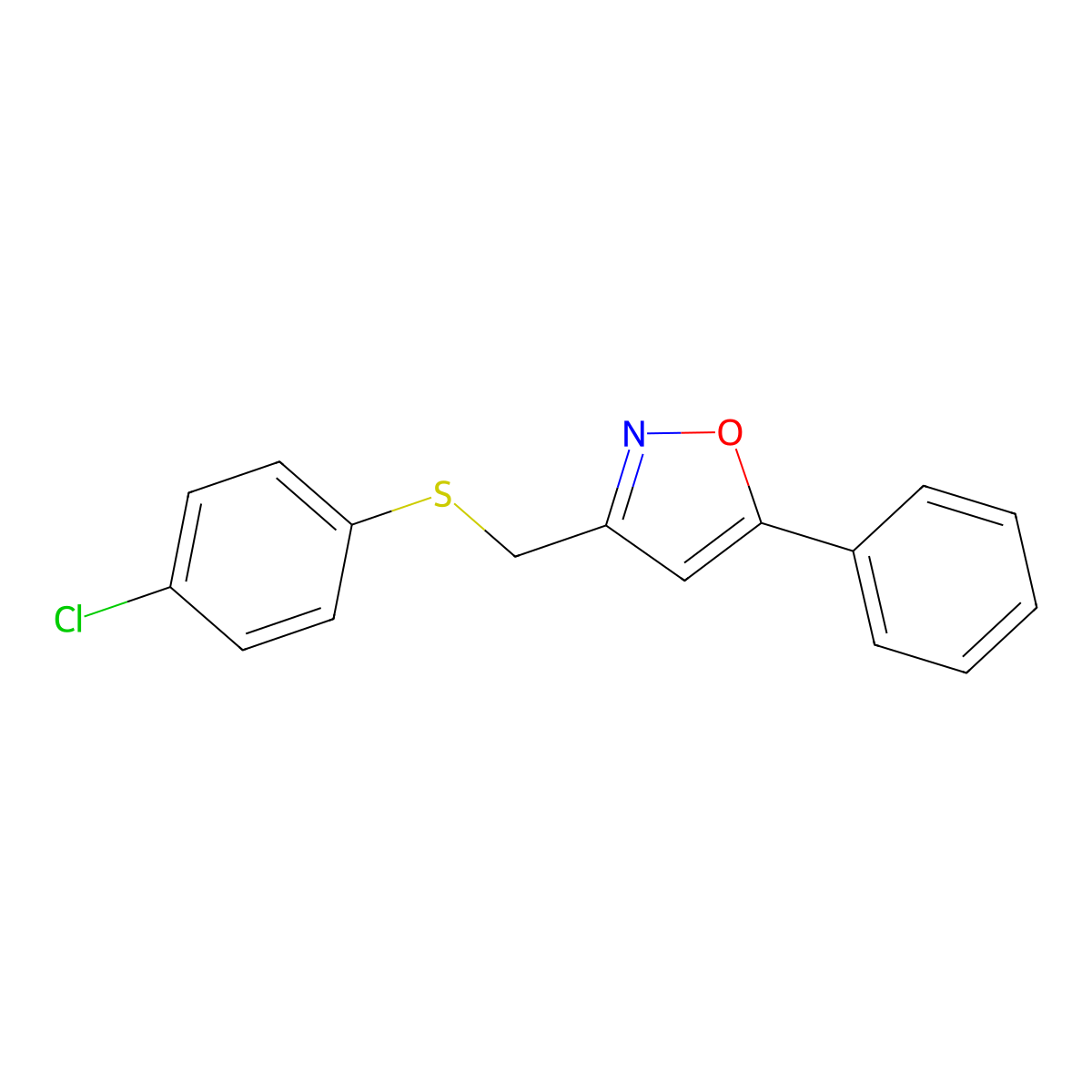 4-Chlorophenyl (5-phenyl-3-isoxazolyl)methyl sulfide molecular structure, CAS 478067-78-6