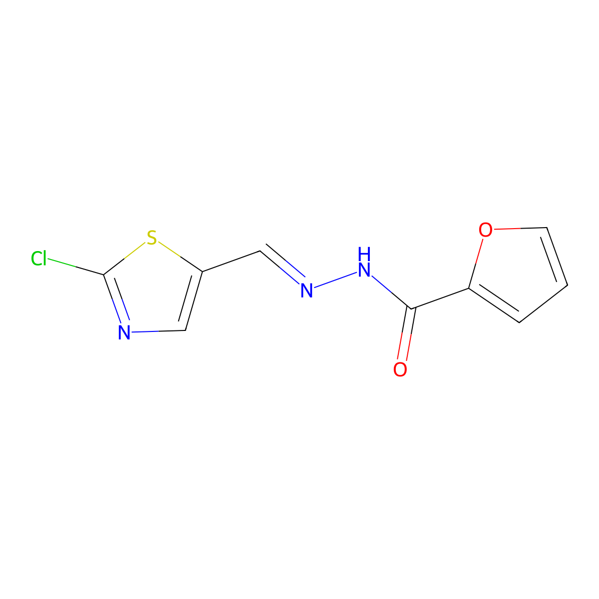 N'-[(1E)-(2-chloro-1,3-thiazol-5-yl)methylidene]furan-2-carbohydrazide molecular structure, CAS 478067-98-0
