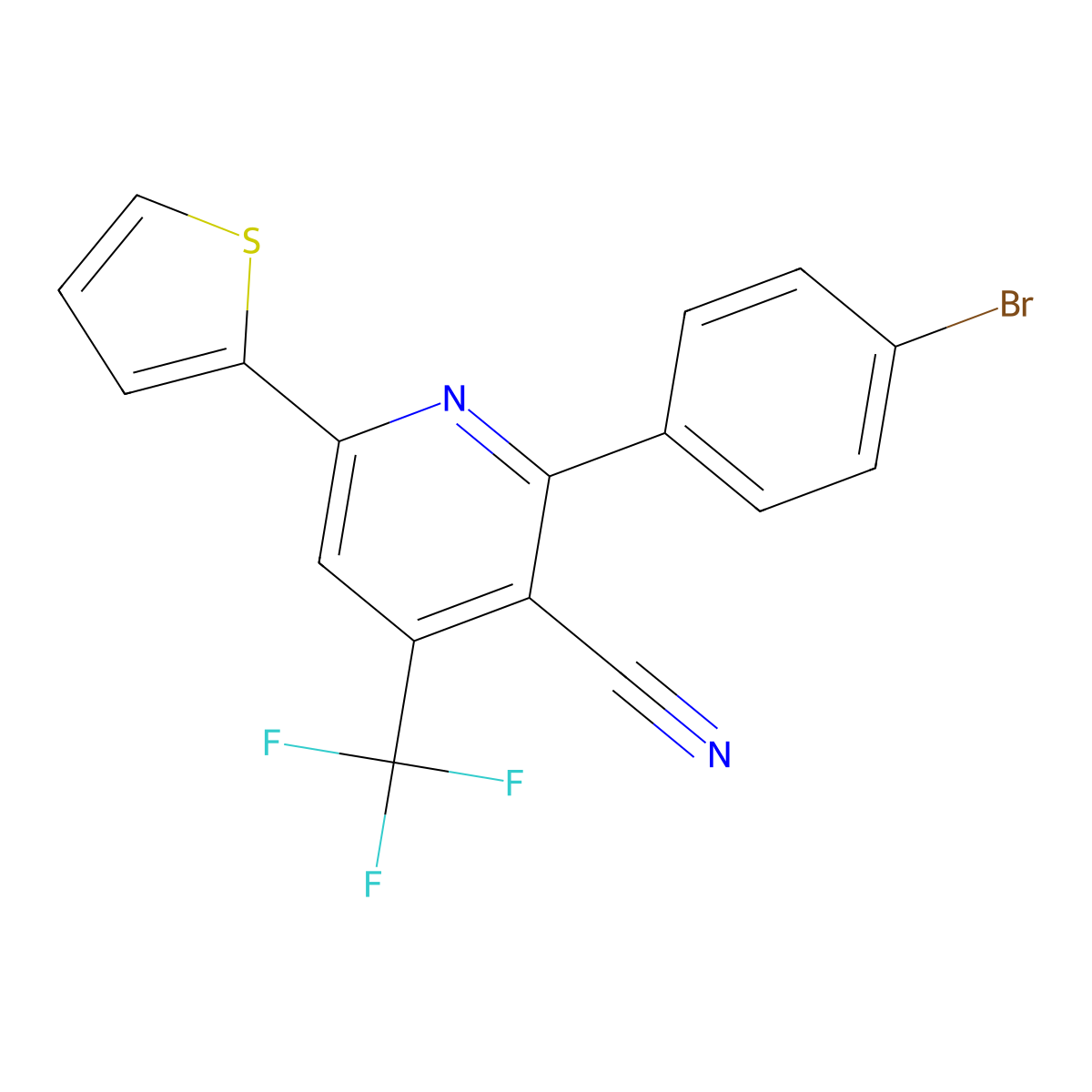 2-(4-Bromophenyl)-6-(2-thienyl)-4-(trifluoromethyl)nicotinonitrile molecular structure, CAS 478068-09-6
