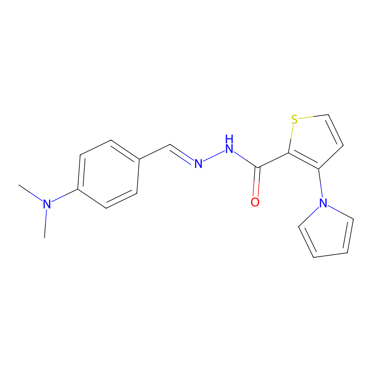 N'-{(E)-[4-(dimethylamino)phenyl]methylidene}-3-(1H-pyrrol-1-yl)-2-thiophenecarbohydrazide molecular structure, CAS 478076-86-7
