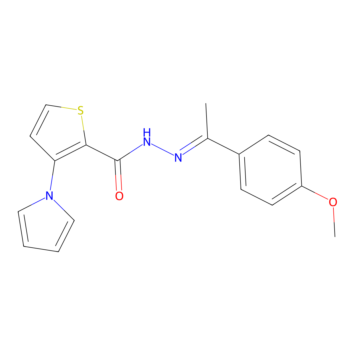 N'-[(E)-1-(4-methoxyphenyl)ethylidene]-3-(1H-pyrrol-1-yl)-2-thiophenecarbohydrazide molecular structure, CAS 478076-92-5