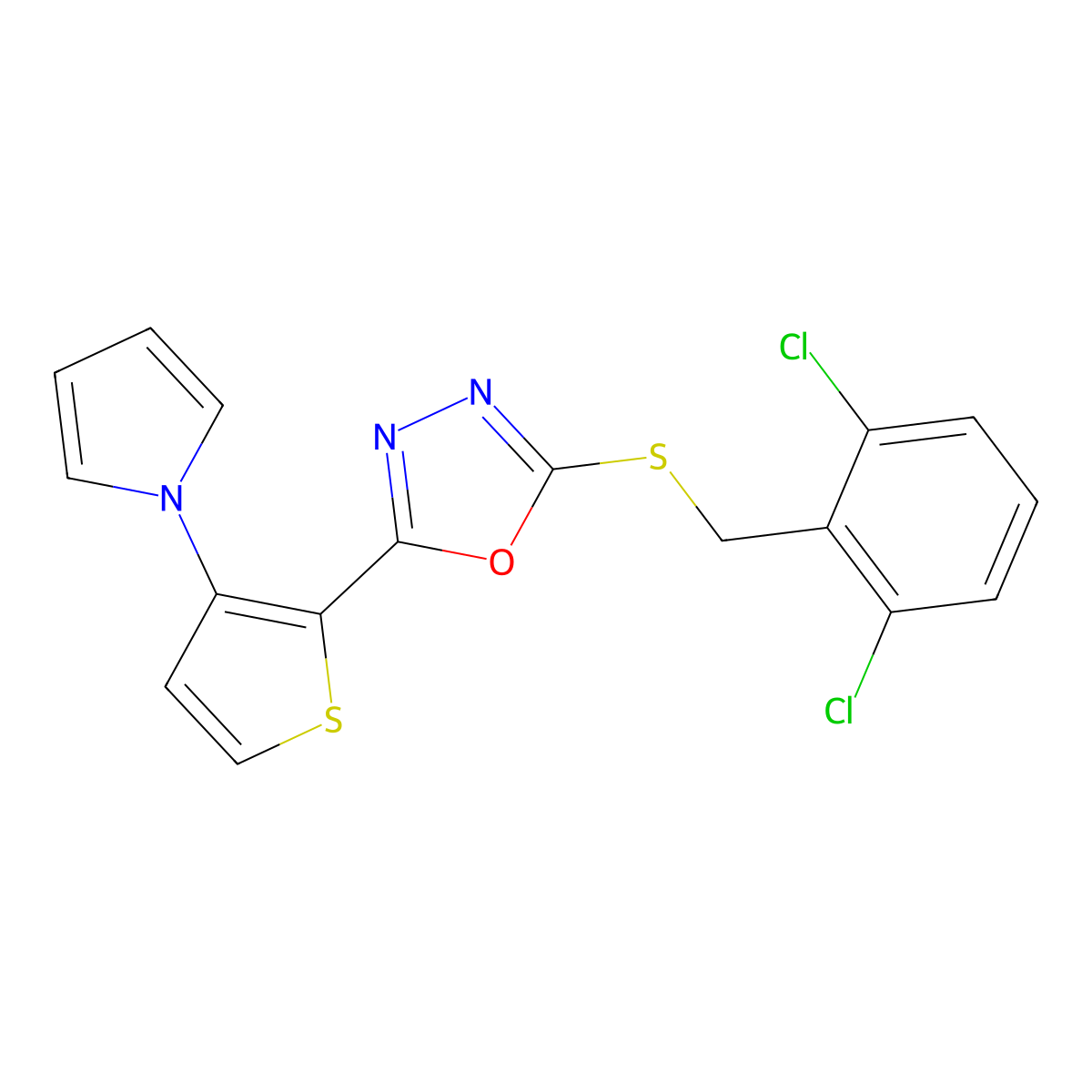 2-[(2,6-dichlorobenzyl)sulfanyl]-5-[3-(1H-pyrrol-1-yl)-2-thienyl]-1,3,4-oxadiazole molecular structure, CAS 478077-29-1