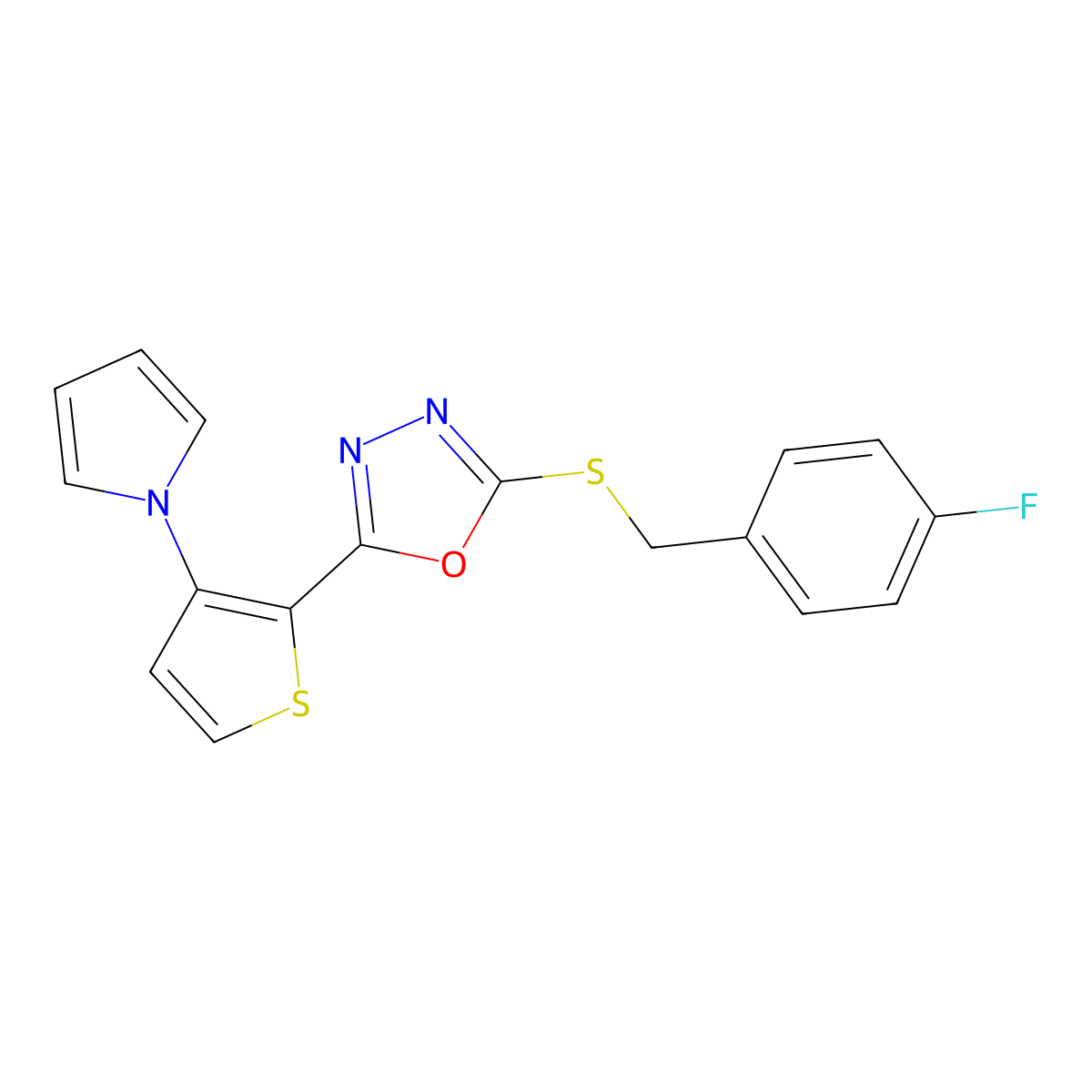 4-fluorobenzyl 5-[3-(1H-pyrrol-1-yl)-2-thienyl]-1,3,4-oxadiazol-2-yl sulfide molecular structure, CAS 478077-30-4