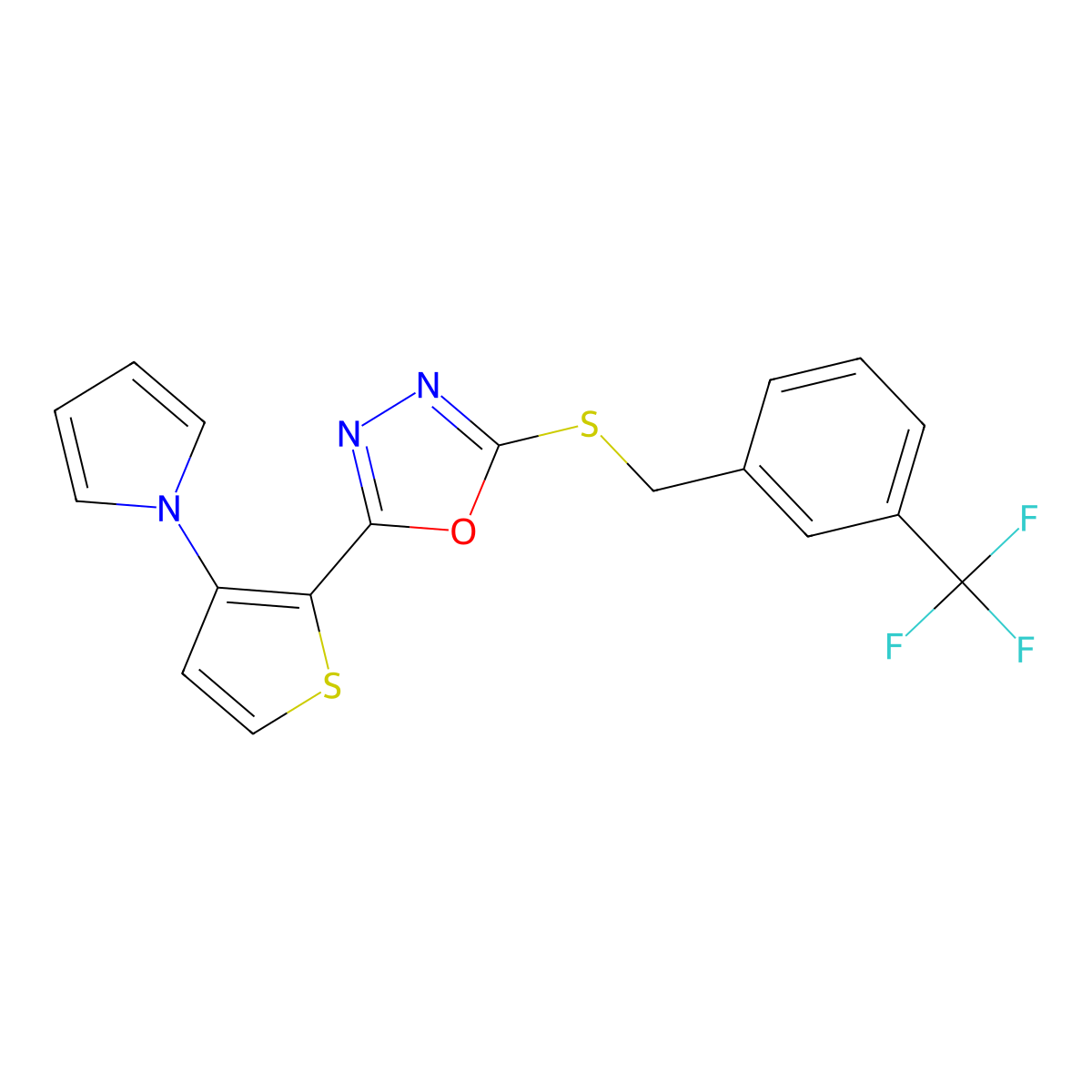 2-[3-(1H-pyrrol-1-yl)-2-thienyl]-5-{[3-(trifluoromethyl)benzyl]sulfanyl}-1,3,4-oxadiazole molecular structure, CAS 478077-33-7
