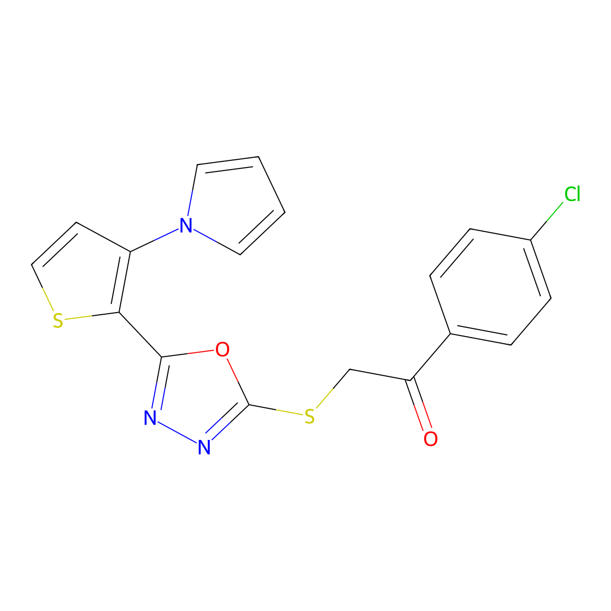 1-(4-chlorophenyl)-2-({5-[3-(1H-pyrrol-1-yl)-2-thienyl]-1,3,4-oxadiazol-2-yl}sulfanyl)-1-ethanone molecular structure, CAS 478077-35-9
