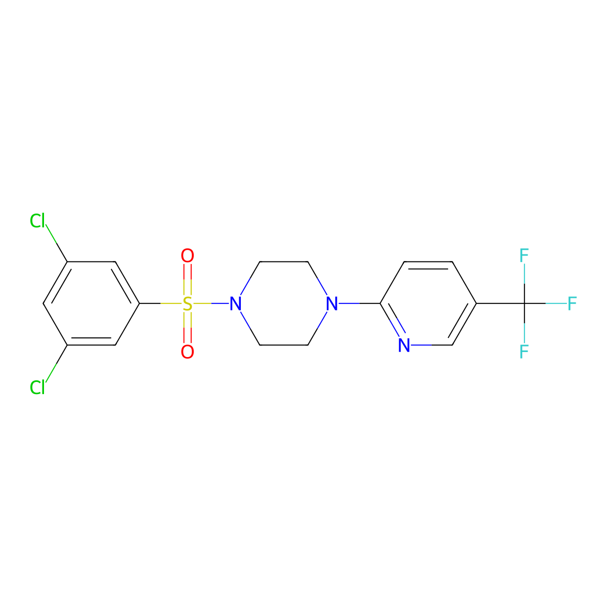 1-(3,5-Dichlorophenyl)sulfonyl-4-[5-(trifluoromethyl)pyridin-2-yl]piperazine molecular structure, CAS 478077-47-3
