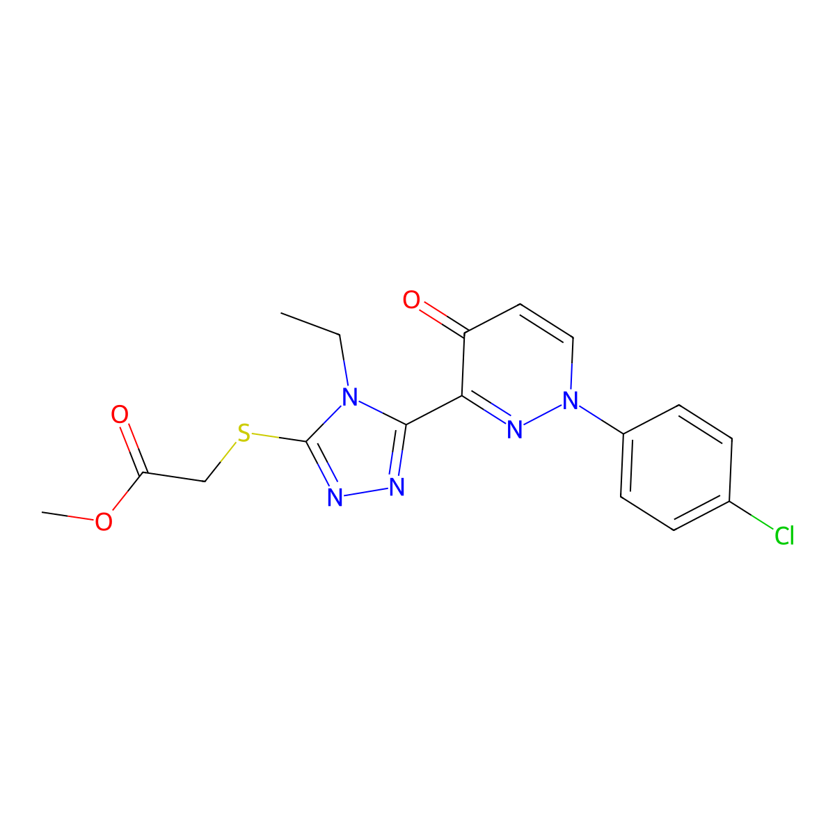 methyl 2-({5-[1-(4-chlorophenyl)-4-oxo-1,4-dihydro-3-pyridazinyl]-4-ethyl-4H-1,2,4-triazol-3-yl}sulfanyl)acetate molecular structure, CAS 478077-62-2