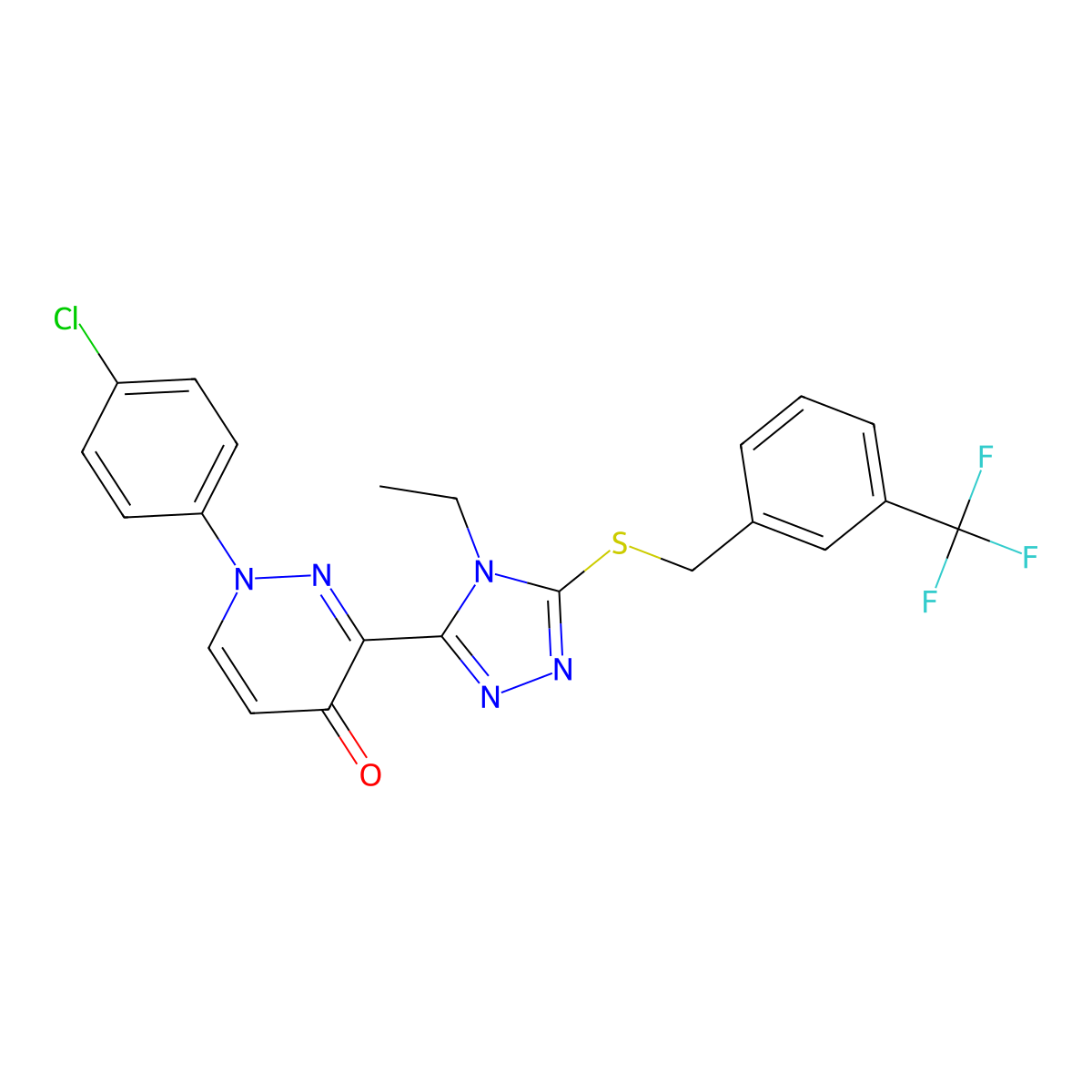 1-(4-Chlorophenyl)-3-[4-ethyl-5-[[3-(trifluoromethyl)phenyl]methylsulfanyl]-1,2,4-triazol-3-yl]pyridazin-4-one molecular structure, CAS 478077-63-3