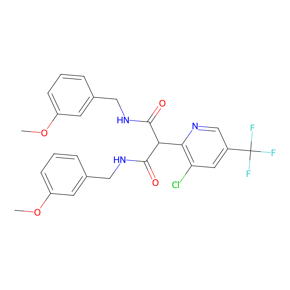2-[3-chloro-5-(trifluoromethyl)pyridin-2-yl]-N,N'-bis[(3-methoxyphenyl)methyl]propanediamide molecular structure, CAS 478077-72-4