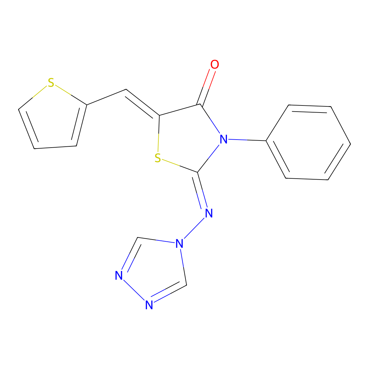 3-Phenyl-5-(thiophen-2-ylmethylidene)-2-(1,2,4-triazol-4-ylimino)-1,3-thiazolidin-4-one molecular structure, CAS 478077-87-1
