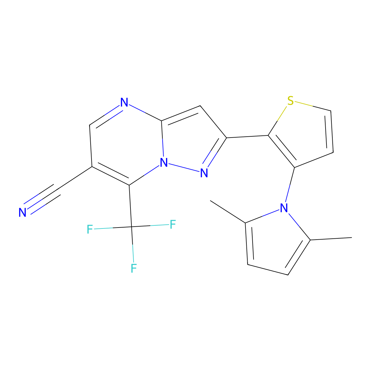 2-[3-(2,5-dimethyl-1H-pyrrol-1-yl)-2-thienyl]-7-(trifluoromethyl)pyrazolo[1,5-a]pyrimidine-6-carbonitrile molecular structure, CAS 478078-03-4