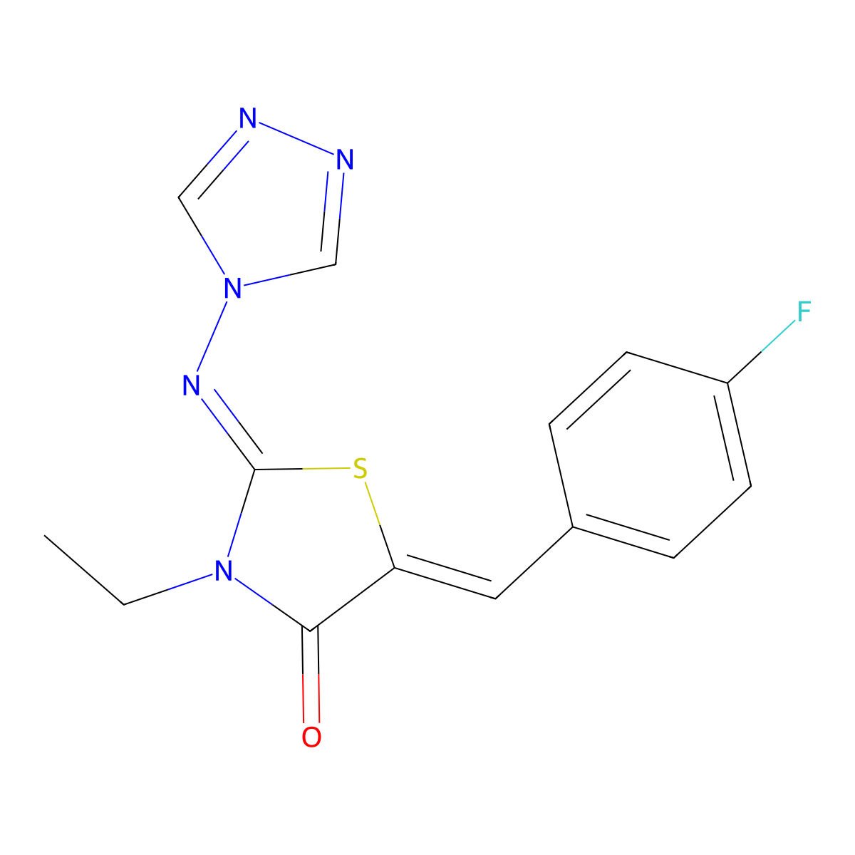 3-ethyl-5-[(Z)-(4-fluorophenyl)methylidene]-2-(4H-1,2,4-triazol-4-ylimino)-1,3-thiazolan-4-one molecular structure, CAS 478078-08-9