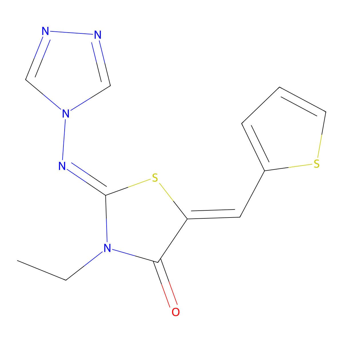 3-ethyl-5-[(Z)-2-thienylmethylidene]-2-(4H-1,2,4-triazol-4-ylimino)-1,3-thiazolan-4-one molecular structure, CAS 478078-09-0