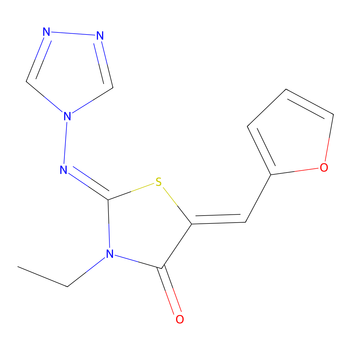 3-Ethyl-5-(furan-2-ylmethylidene)-2-(1,2,4-triazol-4-ylimino)-1,3-thiazolidin-4-one molecular structure, CAS 478078-10-3