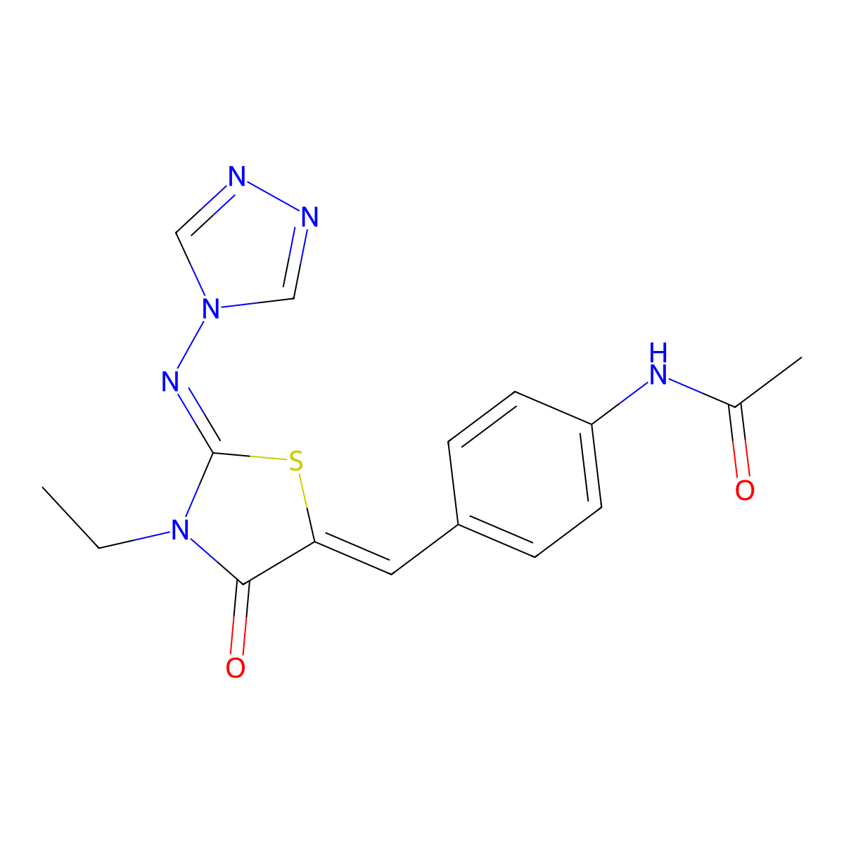 N-(4-{[3-ethyl-4-oxo-2-(4H-1,2,4-triazol-4-ylimino)-1,3-thiazolan-5-yliden]methyl}phenyl)acetamide molecular structure, CAS 478078-12-5