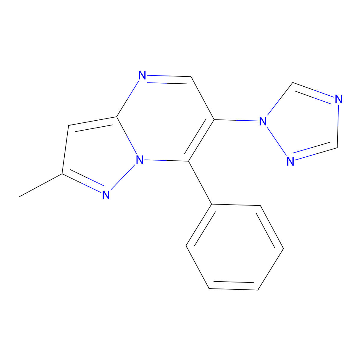 2-methyl-7-phenyl-6-(1H-1,2,4-triazol-1-yl)pyrazolo[1,5-a]pyrimidine molecular structure, CAS 478078-16-9